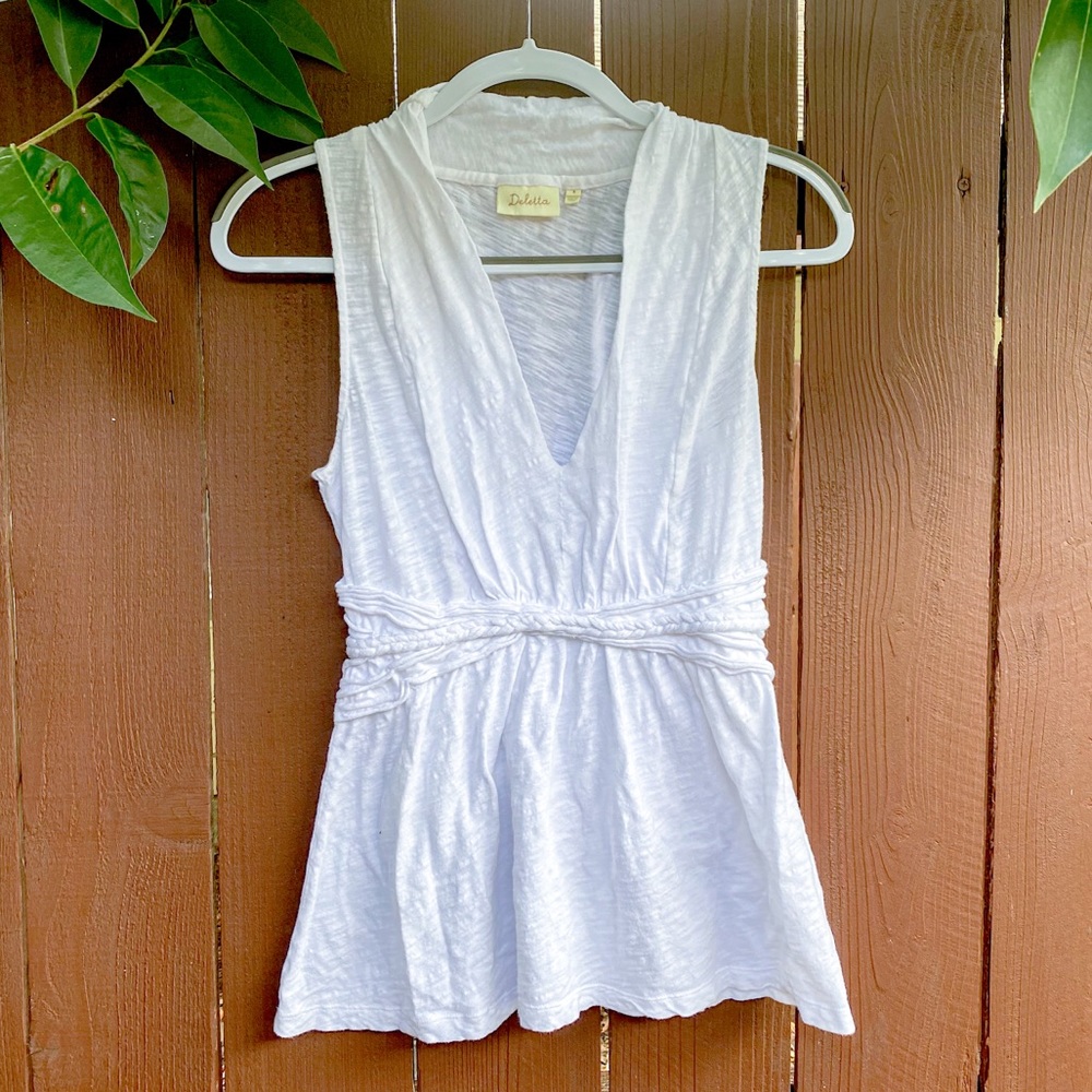 Anthropologie Deletta Top White Braided Waist Sz M